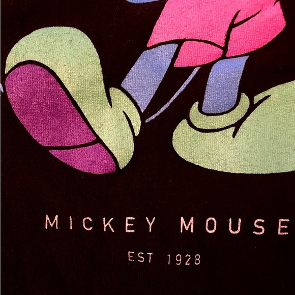 Neff X Disney Mickey Mouse  collab tee in black. Colorful neon graphic & sleeve - Picture 6 of 7